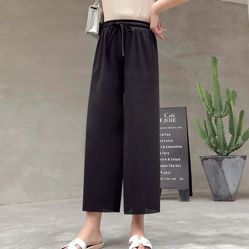 

Women Summer pants Fashion Concise Loose High-waisted pantalones mujer Straight-legged Solid Color All-match Pants