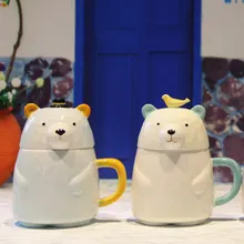 Kreative Persönlichkeit Bär Cartoon Liebhaber Kaffeetasse Keramiktasse Milch Becher mit Deckel Büro