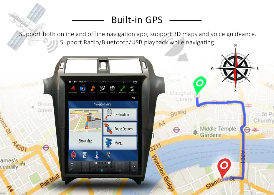 Excellent Android Tesla style Car DVD Player GPS Navigation For Lexus GX400 GX460 2016 2017 2018 head unit multimedia radio tape recorder 7