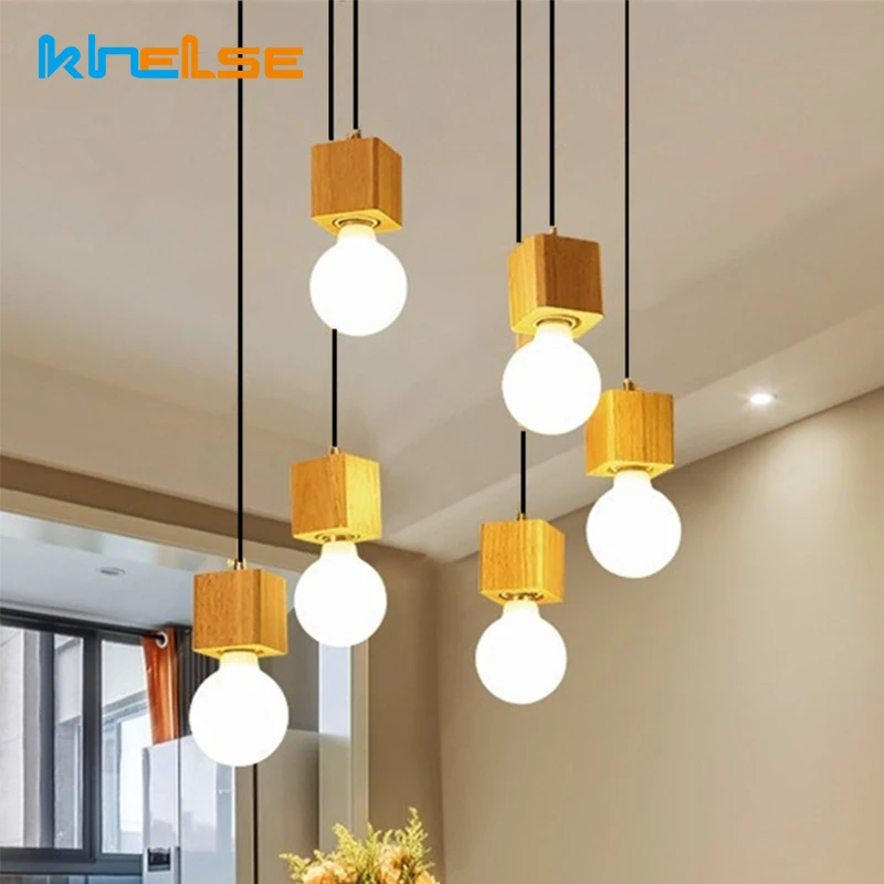 europa vintage led hanglamp nordic eiken hout moderne cord vierkante vorm indoor keuken home decor plafond opknoping licht geen lamp pendant lights aliexpress