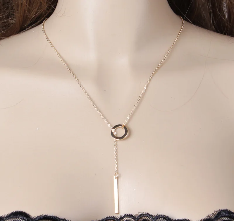 Fashion Y Shaped Gold or sliver Plated Circle Lariat Style Necklace