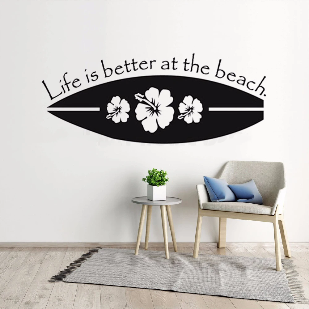 

New Design Surfboard Room Decoration Life Is Better At The Beach Qute Wall Sticker Vinyl Art Removable Poster Mural Decor W212
