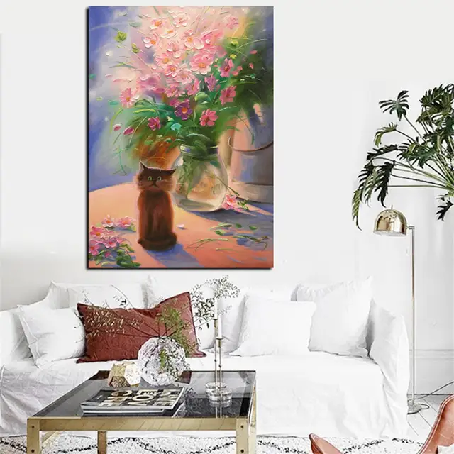 Big Size Print Modern Floral Flower Vase Abstract Oil Painting On