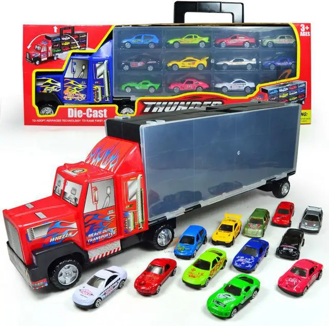 Modello di camion Container, giocattolo rimorchio auto, scatola di