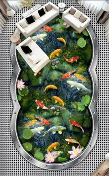 

Custom Any Size 3D Wallpaper Lotus Trout Pond 3D Living Room 3D Floor Tiles Mural Wallpaper
