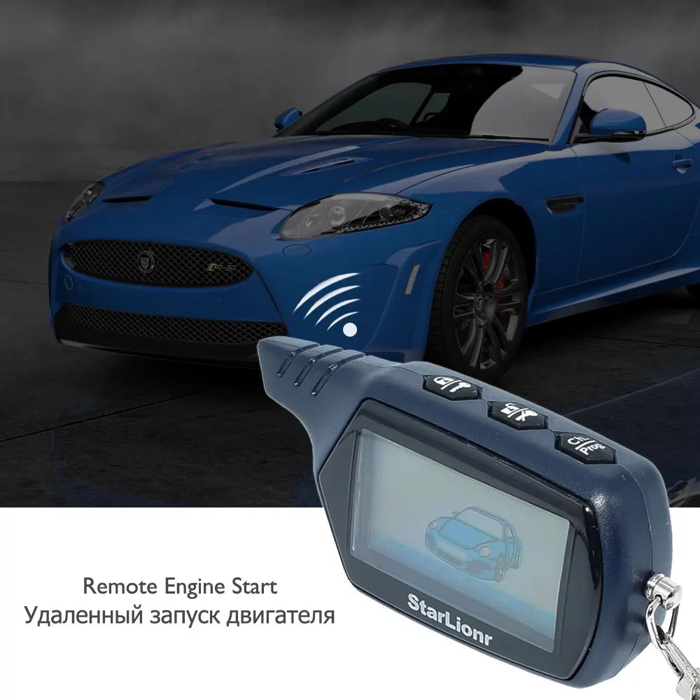  Russian Version Starlionr B9 Remote Engine Start Two Way Auto Car Alarm System with LCD Fob Key Chain Two-Way Anti-Theft Device