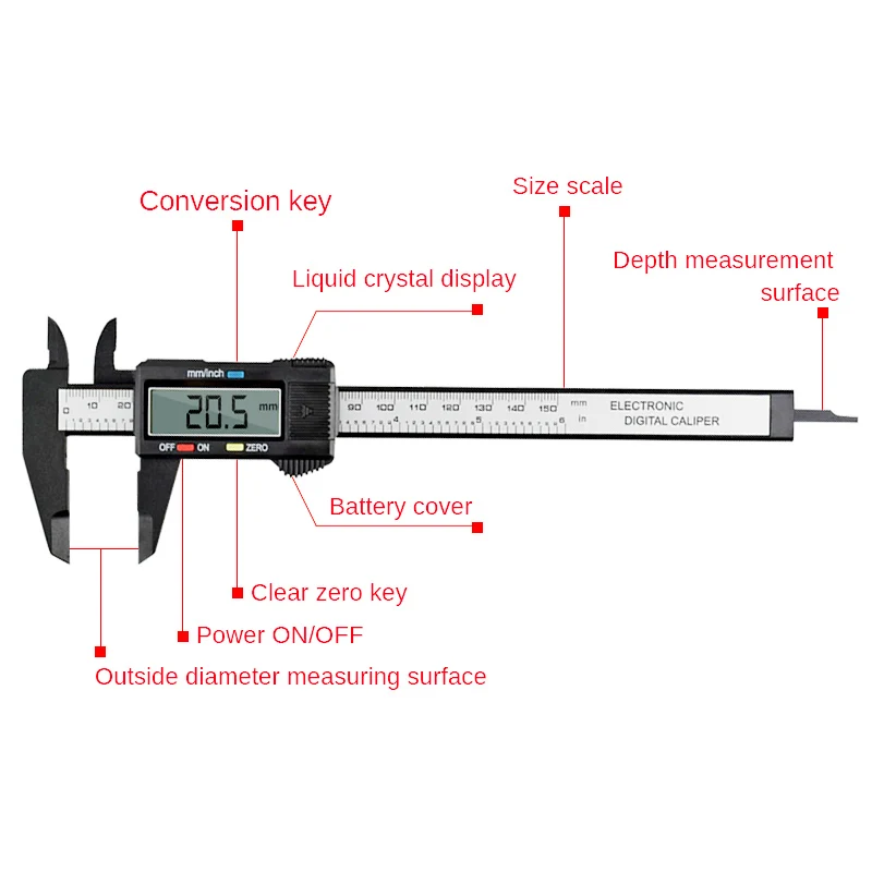 6 дюймов/150 мм ЖК-дисплей цифровых электронных углеродного волокна Верньер Штангенциркуль Микрометр измерительный инструмент