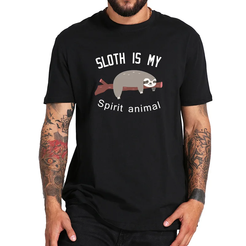Мужская футболка с надписью My Spirit Lazy Animal Tee 100% хлопок черно белая высокого