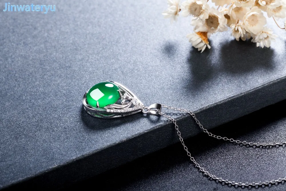 Модные ювелирные изделия, зеленое ожерелье из халцедона, подвески из стерлингового серебра 925 пробы, маленький кулон с лисичкой, зеленый камень, животное, милый кулон
