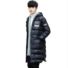Корейский стиль плюс размер 3XL новая одежда длинное Утепленное зимнее пальто мужские парки верхняя одежда Хлопковая мужская куртка с принтом