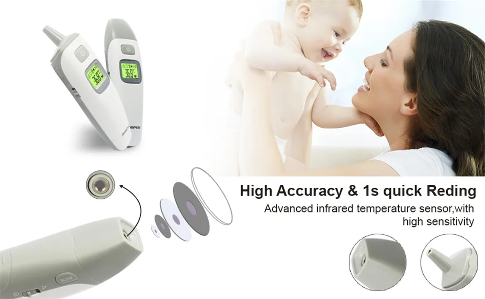 Digital LCD IR Infrared Thermometer Gun Laser Non-contact Baby Forehead Body Surface Eardrum Temperature instruments JPD-FR408 (14)