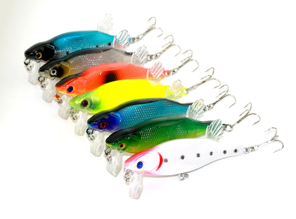  14pcs 7 Colors Plastic Fishing Lures Minnow Lure Hard Bait Artificial Carp Fishing Hooks 8cm 12.5g 