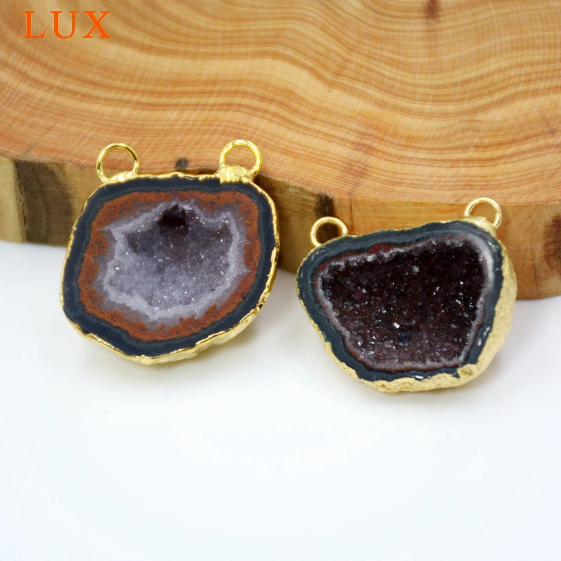 

Natural Drusy Agates Geode Pendant shiny druzy jewelry Gold Electroplated Edges double Bail charms for necklace