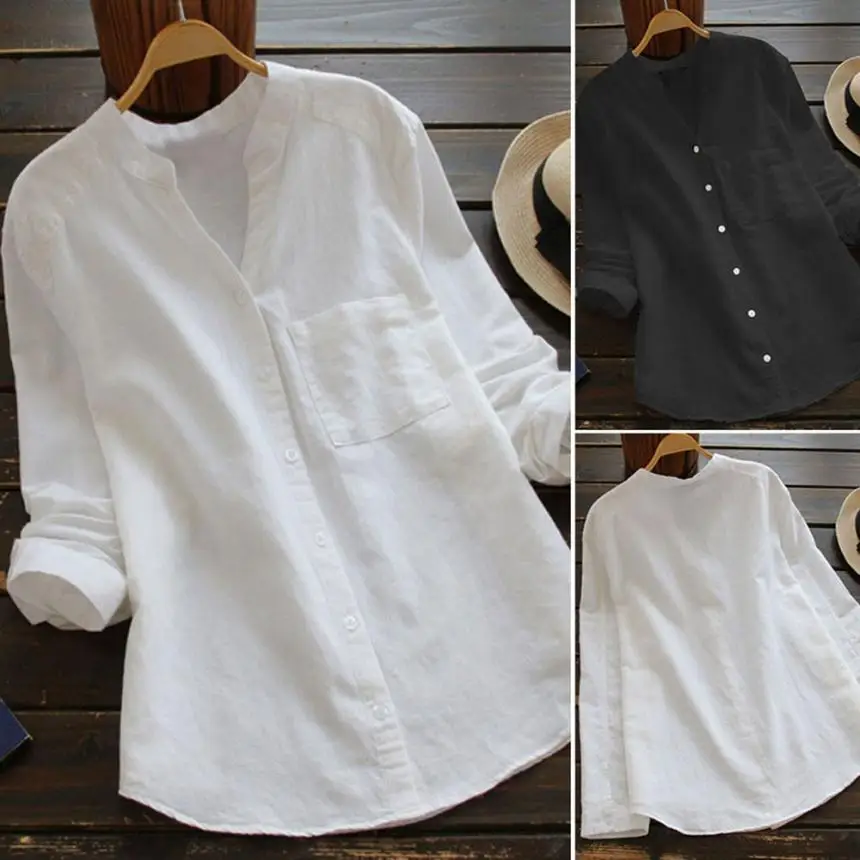 

WOMAIL Solid Color Casual Women Shirts Cotton Linen 2019 Fashion Women Blouse Long Sleeve Shirt Blouse Button Down Tops 18Aug8