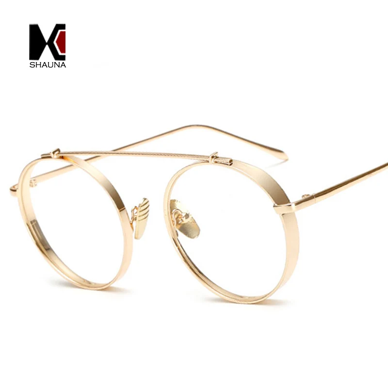 SHAUNA Wide Bridge Fashion Thick Metal Glasses Frame Women Round