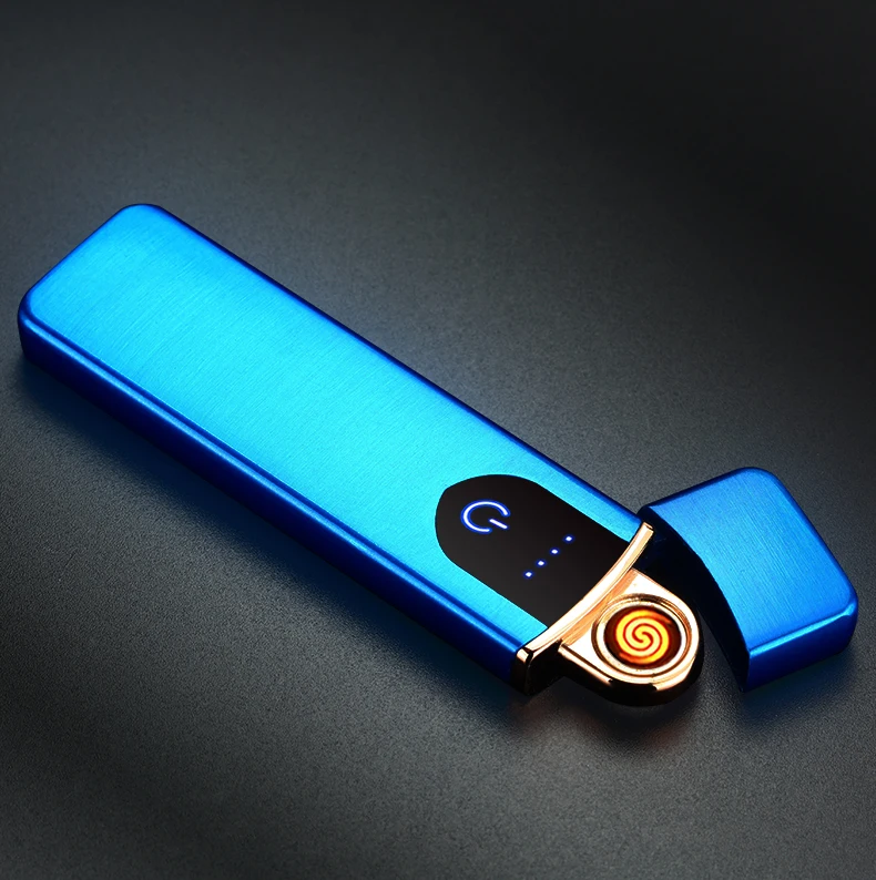 

Metal USB Rechargeable Electronic Lighter Sensor Touch Screen Windproof Cigarette Lighter Flameless Tungsten Heating Lighter