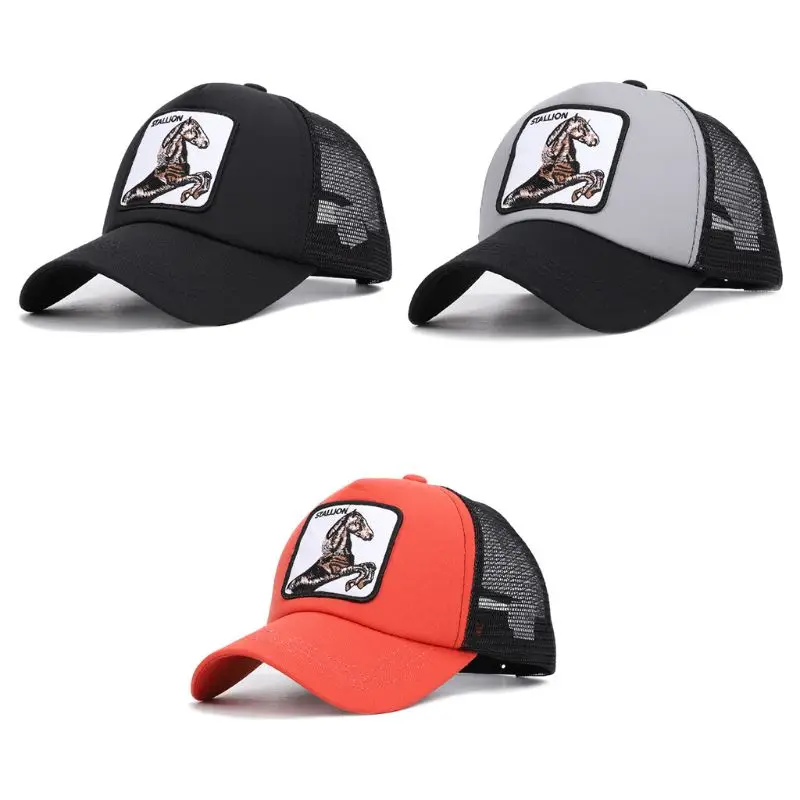 

Unisex Embroidered Fine Horse Animal Patch Baseball Cap Mesh Back Splicing Hip Hop Outdoor Sport Adjustable Snapback Trucker Hat