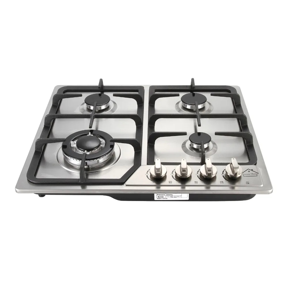 23in Stainless Steel 4 Burner Gas Hob Cooktops Battery Ignition 3300W/Hin Cooktops from Home