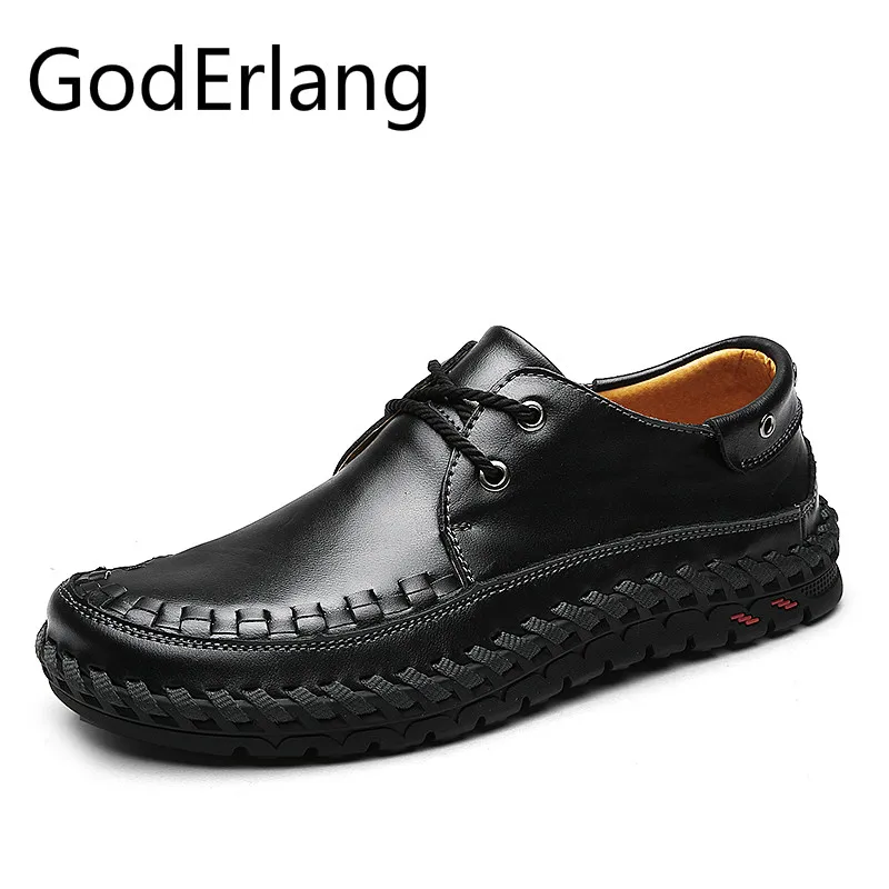 

GodErlang Casual Shoes Men Business Brand Designer Luxury Dress Shoes Genuine Leather Shoes Black Brown 2018 Spring High Quality