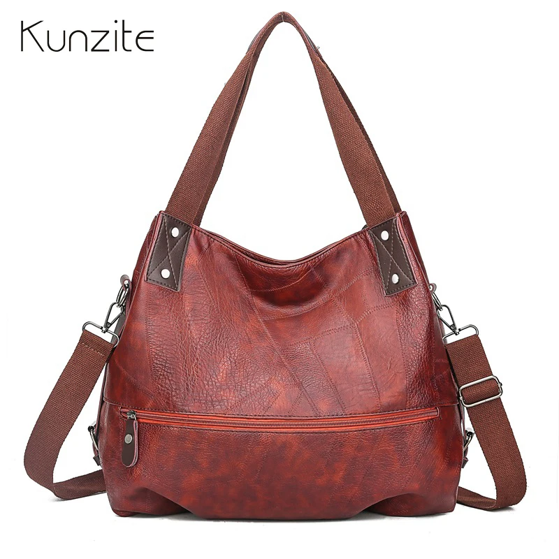 

KUNZITE Vintage Ladies Hand bags For Women 2019 Female High Quality Leather Shoulder Bags Famous Brand Handbag Big Tote Bags