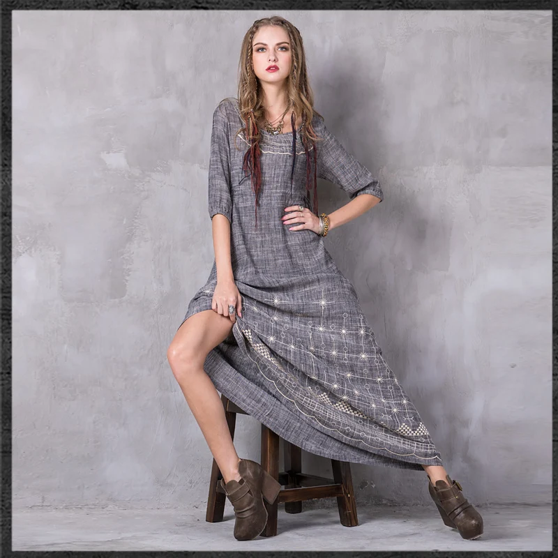 Женское платье 2018 Кир Boho Новый хлопок белье Vestidos Фонари с круглым вырезом