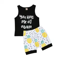 Pudcoco Лето новорожденный малыш одежда для детей и малышей комплект одежды для мальчиков топики с принтами + шорты с ананасами наряды