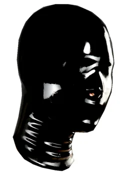 

Full Face Unisex Black Latex Mask Back Zip Fetish Hood Open Nose Holes Only