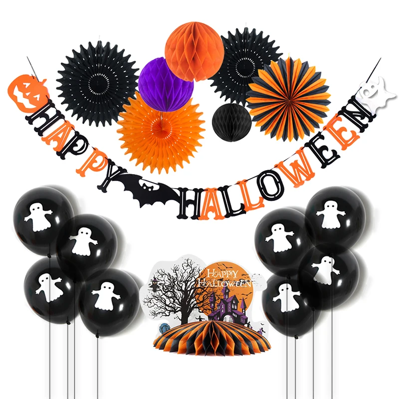 

24pcs Halloween Party Decoration Haunted House Table Centerpiece Honeycomb Ball Balloons Happy Halloween Party Accessories 2018