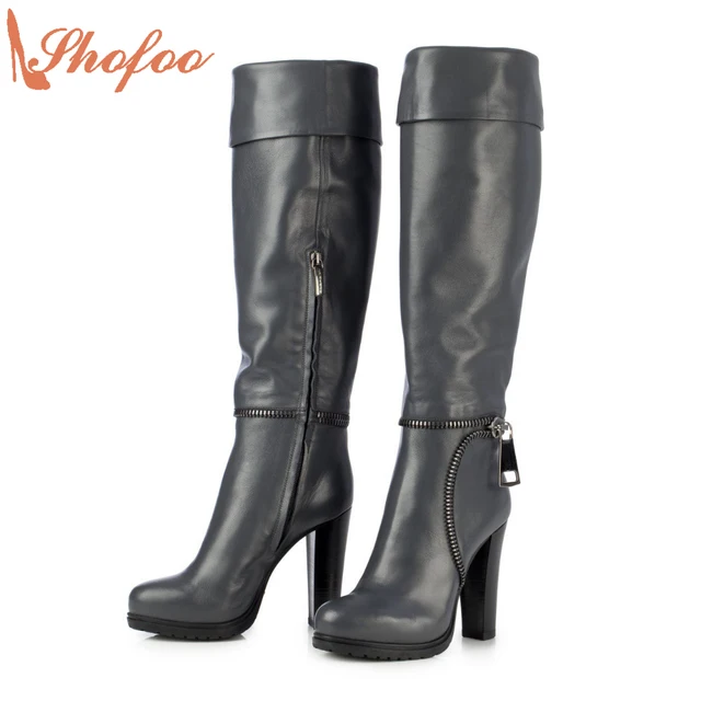 2017 Autumn Winter Women Long Boots Navy Blue Boots High