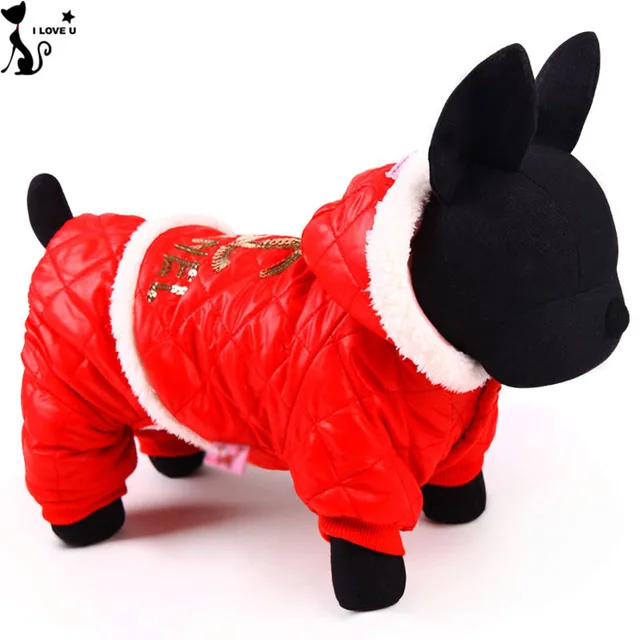Waterproof Leather Dog Down Coat Pet Dog Clothes in Winter Dog Parkas Down Wear Jacket For Cat Clothing Christmas Size XXS-L 040