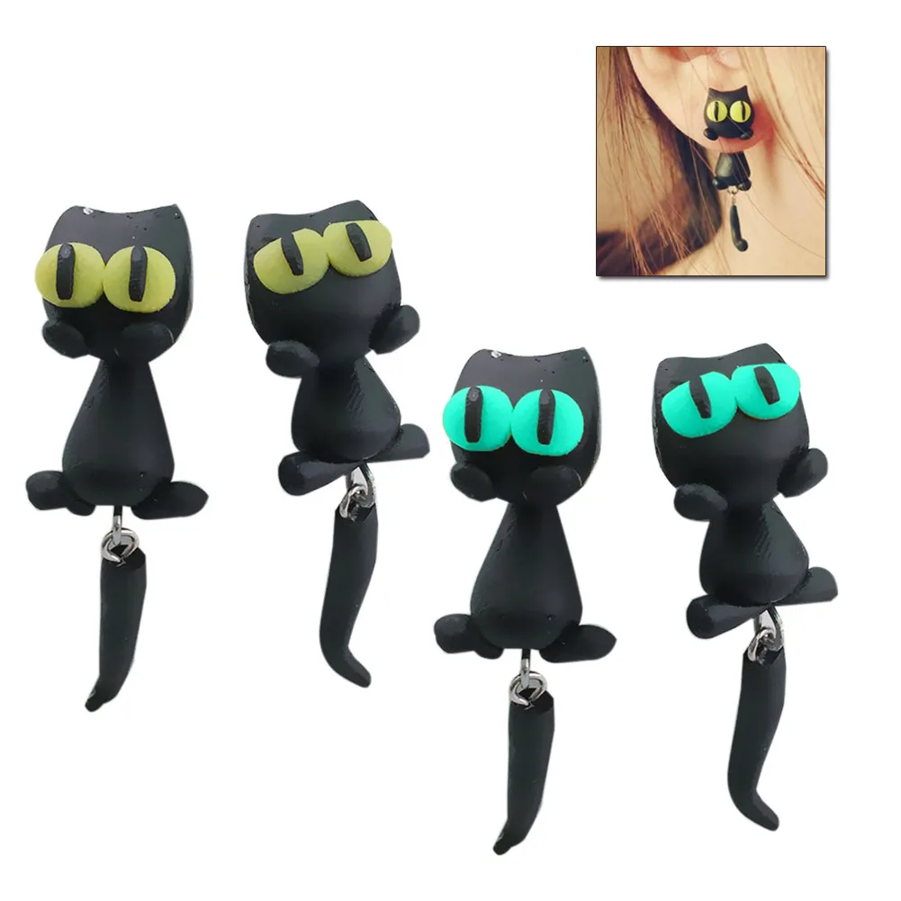 

2019 Hot New Lovely Handmade Polymer Clay 3D Black Cat Earrings for Women Cute Cartoon Stud Earring Jewelry HD88
