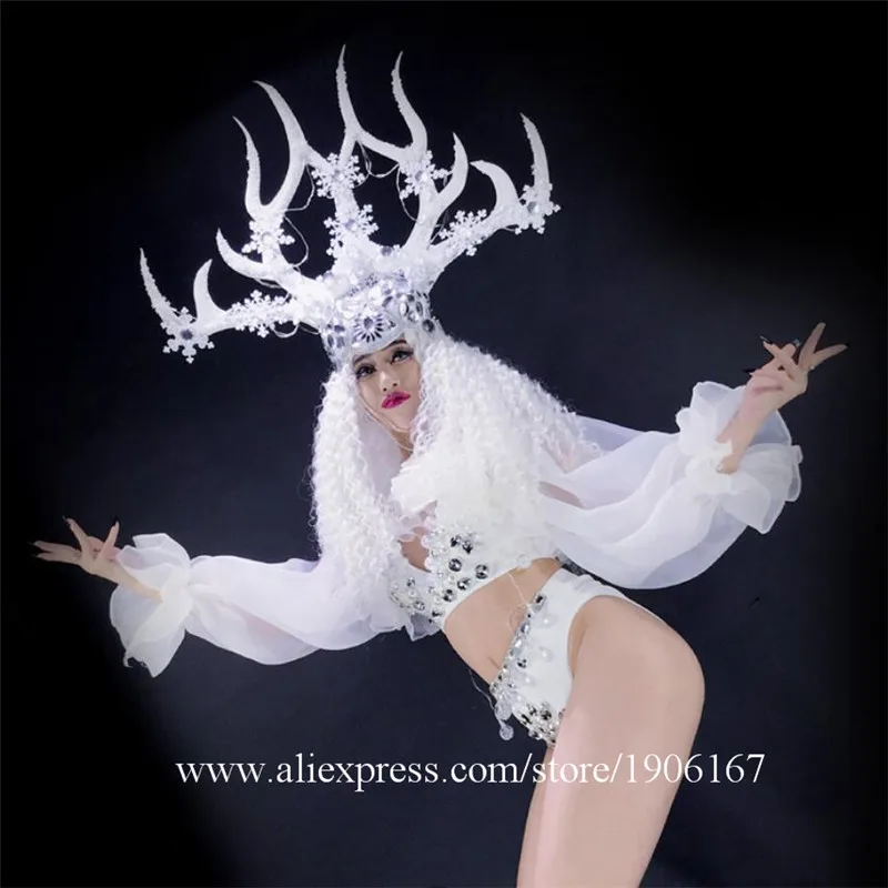 Nightclubs DS White Christmas Antlers Queen Costumes Christmas Party Costumes2