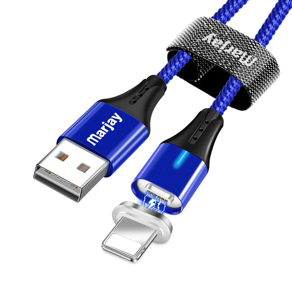 Магнитный зарядный Micro USB кабель Marjay для мобильного телефона iPhone samsung Xiaomi QC3.0, быстрое магнитное зарядное устройство, кабель usb type-C - Цвет: Blue IOS Cable