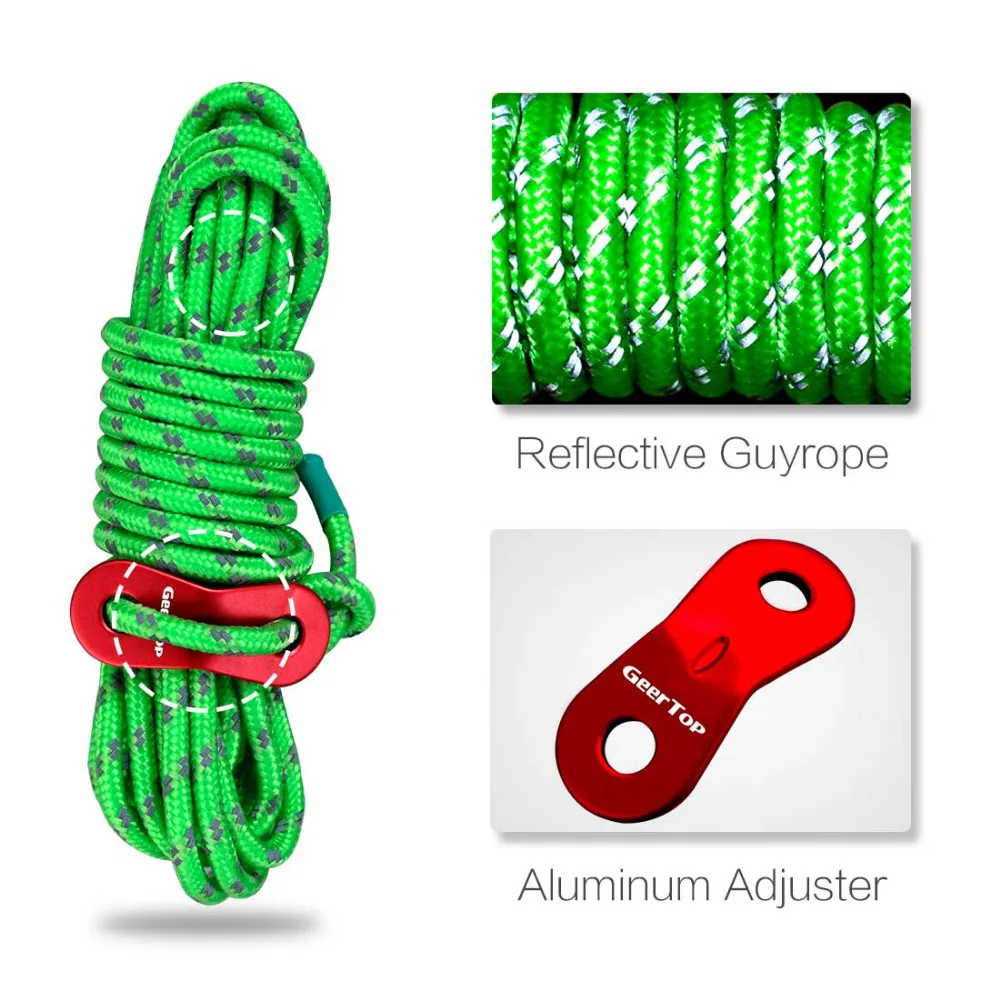 GeerTop колышки и веревки с Натяжителем Палатка аксессуары снег колья Светоотражающие Guy линии шнуры для наружной гамак Пешие прогулки