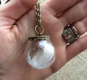 

Wholesale 100pcsFEATHER NECKLACE - Real Feather Jewellery Glass Orb Angel Message from Above 70cm long (25x15mm glass )