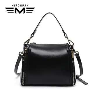 

MIRONPAN 2018 Genuine Leather Women Saddle Handbag Female Solid Zipper Shopping Shoulder Bags Women High-capacity Soft Handbags