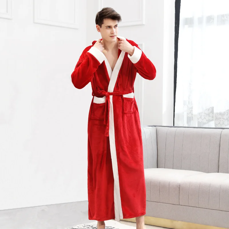 Зимние длинные халаты теплые мужские халаты по щиколотку Коралловое кимоно из рунной шерсти халат для влюбленных парные ночные рубашки фланелевая банная одежда для сна