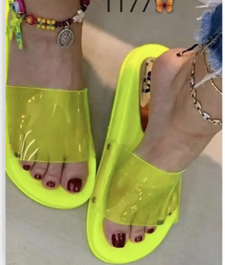 Effgt/Новые блестящие летние женские шлепанцы; новые женские удобные сандалии без застежки с открытым носком на плоской подошве для отдыха; женские пляжные шлепанцы; A321 - Цвет: Цвет: желтый