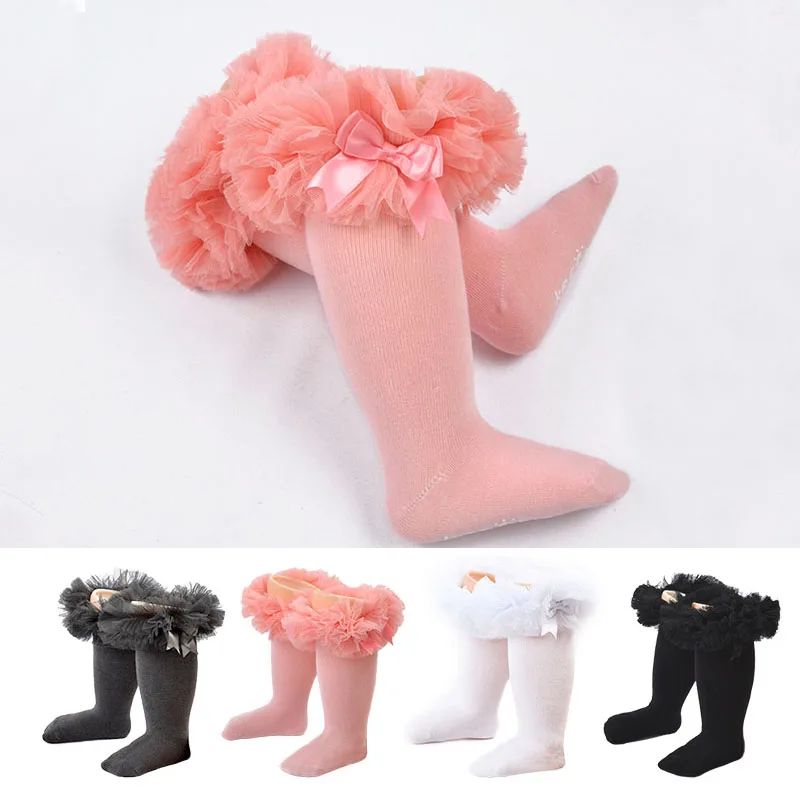 

Floral Baby Girl Socks Kids Princess Cotton Long Socks Bowknot Lace Ruffle Frilly Trim Short Socks