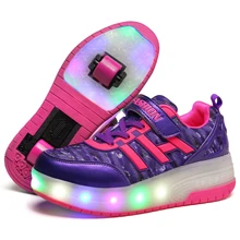 NOUVEAU Enfants Roues Chaussures Avec LED Lumineux Mesh Respirant Enfants Rouleau Chaussures Garçon et Filles Mode Casual Baskets De Roue