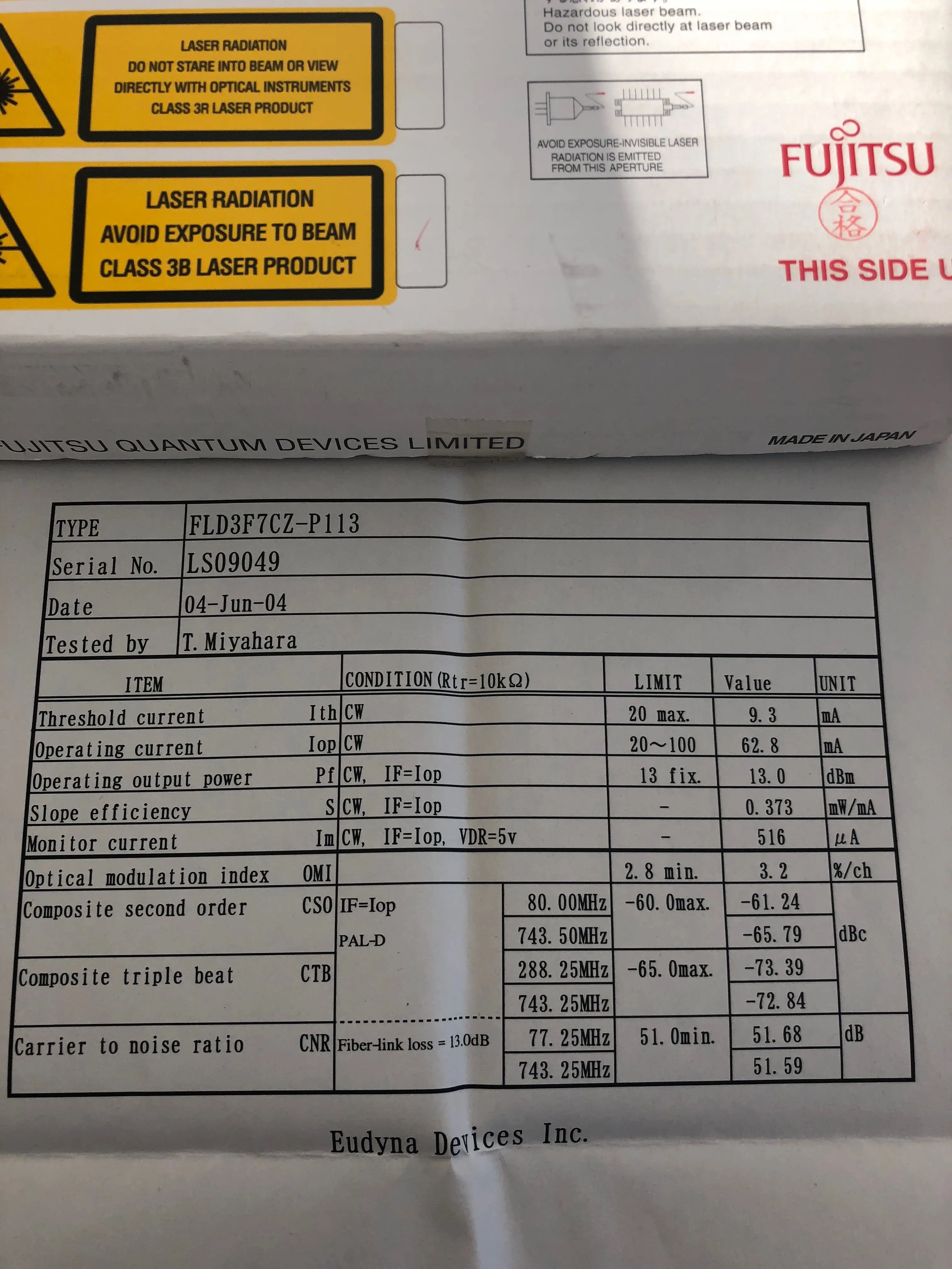 FLD3F7CZ 1310nm DFB 20 МВт CATV волоконно-лазерный оптоэлектронный прибор FLD3F7CZ-P113