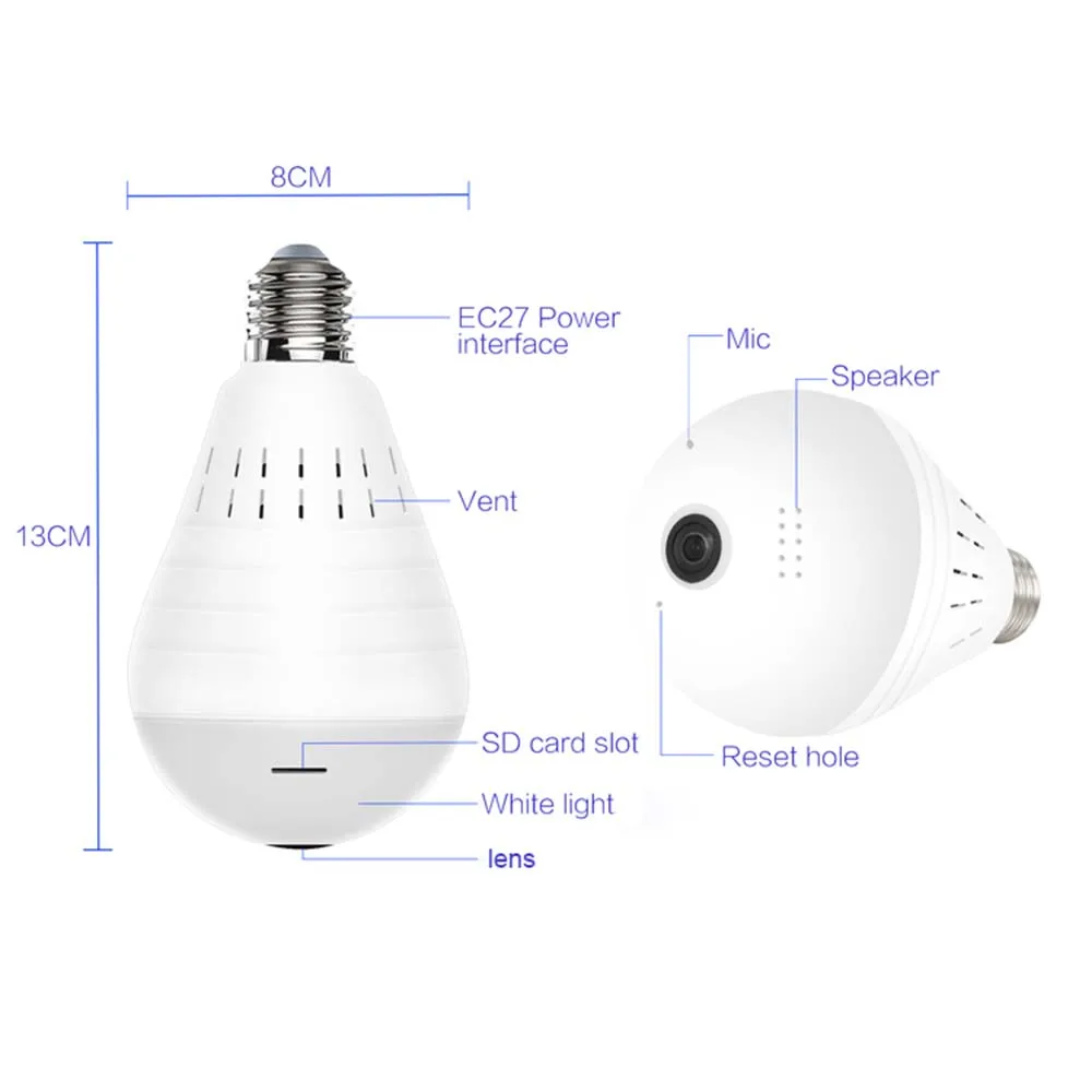 YuBeter 960P Wifi панорамная лампа для камеры 360 градусов рыбий глаз беспроводная
