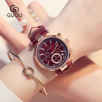 

New Fashion Brand Luxury Women Watches Three eyes Multifunction Quartz Watch 30M Waterproof Female Leather Watch Montre Femme