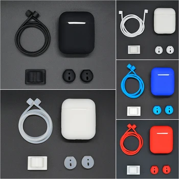 

4in1 Non-slip Silicon Case Cover Earphone Pouch Protective Skin Anti-lost Rope Eartips Wireless Earphone Cases for Apple AirPods