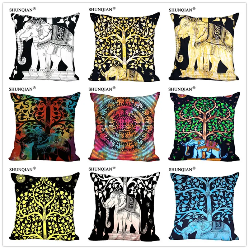 

Customized Pillow Cover elephant and tree of life Decorative Pillowcase Square Zipper Pillow Cover 20X20cm 35X35cm 40x40cm