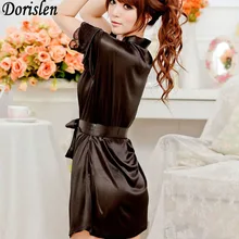 Dorislen Для женщин пижамы с открытой передней стринги атлас халат Кружево комплект нижнего белья