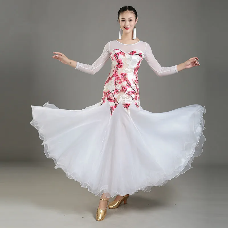 

New High Quality 2019 Bag Hip Modern Dance Fashion Temperament Slim Fit Dress Waltz Big International Dance Costumes Snow
