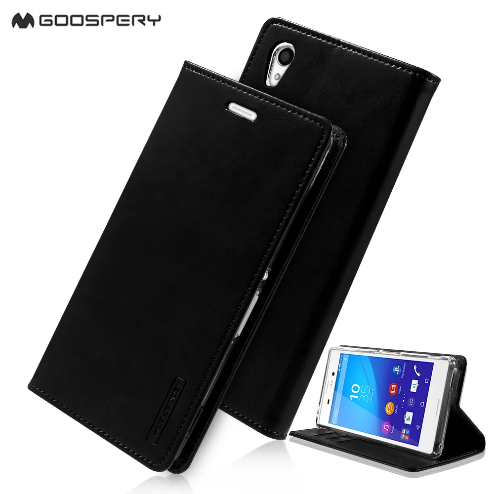 fundas capa coque for Sony Xperia M 4 Aqua Leather Cases MERCURY GOOSPERY Blue Moon Leather