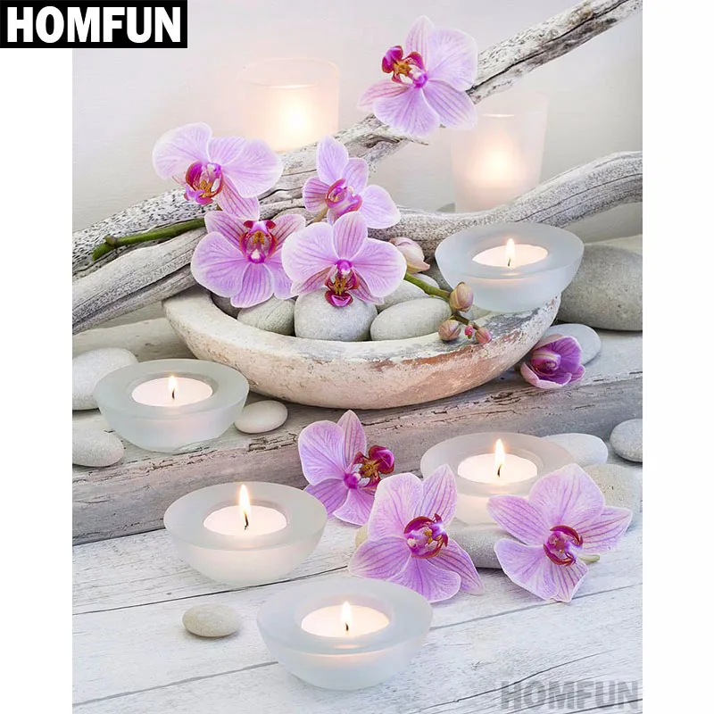 HOMFUN полный квадрат/круглая дрель 5D DIY Алмазная картина &quotСвеча в форме орхидеи&quot