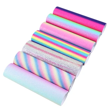 

David accessories 20*34cm rainbow faux artificial Synthetic leather fabric hair bow diy decoration crafts 7piece/set,1Yc5925